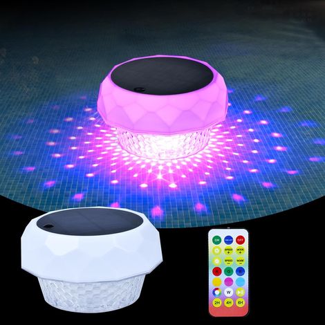 Projecteurs solaires flottants pour piscine avec télécommande, étanches IP68, éclairage RGB à énergie solaire. (1/5)