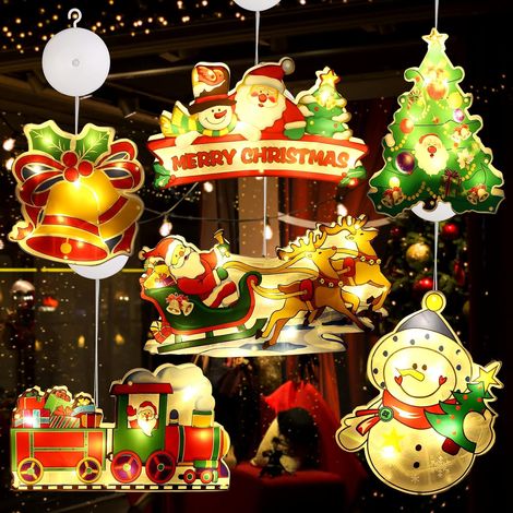 Weihnachts-Saugnapf-Lichter, 6 Stück, hängende Weihnachtsdekorationslichter, Weihnachts-Fensterlichter für Weihnachtsfeier, Baumschule, batteriebetrieben (keine Batterie) (1/5)