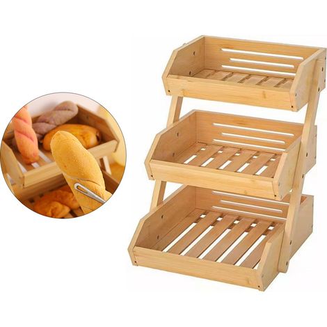 Grand panier à fruits en bambou à 3 niveaux, idéal pour ranger fruits, légumes, en-cas et autres petits objets. Parfait pour le comptoir de la cuisine, les commerces de fruits et les pique-niques en e (1/5)