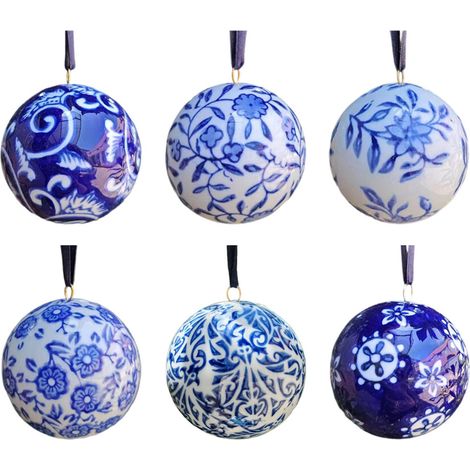 Pallina di Natale in porcellana da 2,4 pollici, 6 - Blu intenso (1/2)