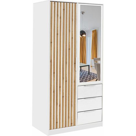 Armoire Collis III, Blanc, 200x100x58cm, Portes d'armoire: Avec des charnières, Nombre d'étagères: 4