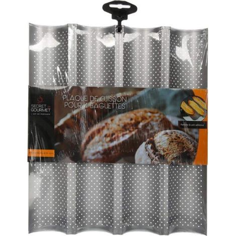 Plaque de cuisson moule pour 4 baguettes - Anti-adhésif - Plaque à pain perforée - Réversible pour biscuits et tuiles aux amandes (1/2)