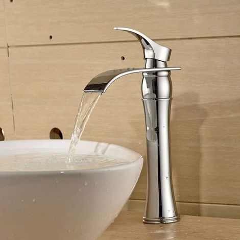 1 Mitigeur Lavabo, Bec Cascade, Laiton Chromé, Céramique, Salle de Bain