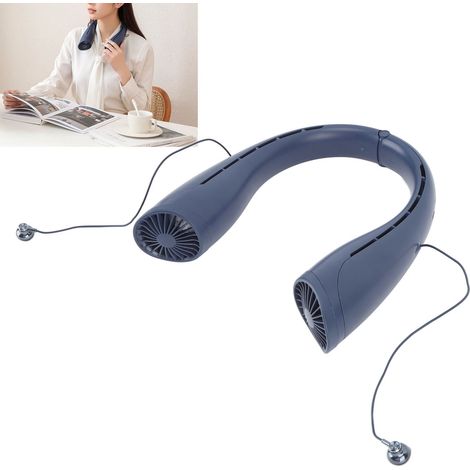 Bluetooth-Nackenventilator, USB-aufladbar, Mini-tragbarer Outdoor-Ventilator, klingenlos, geeignet für Indoor- und Outdoor-Sportarten, blau. (1/5)