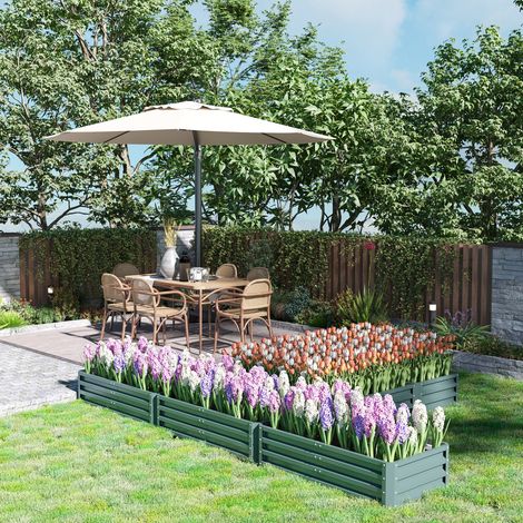 Set modulare di 5 fioriere quadrate in acciaio per giardino, ideali per ortaggi, piante, fiori e verde.
