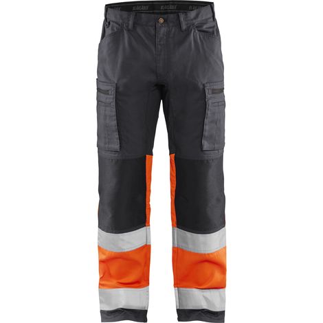 Pantaloni da lavoro ad alta visibilità elasticizzati 1551 - Grigio medio/Arancione fluorescente XS - FR(38) - SE(C44) - Norme