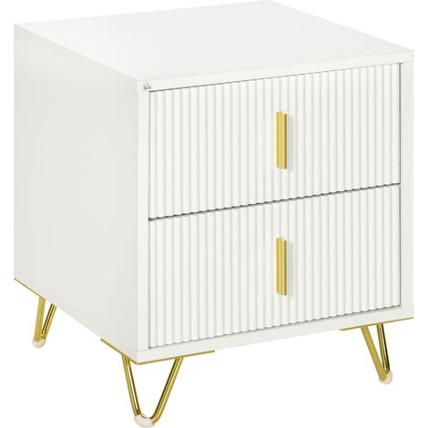 Table de chevet à 2 tiroirs, table de nuit, table d'appoint avec pieds en métal pour chambre à coucher, 40 x 40 x 47 cm, blanche (1/5)