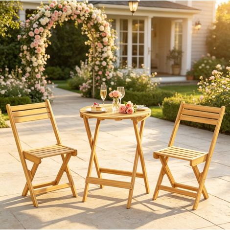 Ensemble bistrot pliant 60x75 cm en bois naturel, gain de place pour jardin FloraGrace (1/5)