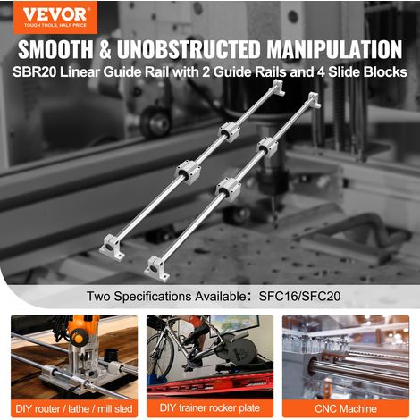 Ensemble de rails de guidage linéaire, SFC20 1000 mm, 2 rails de guidage SFC20 39,4 po/1000 mm, 4 blocs coulissants SC20, 4 supports de rail, rails linéaires et kit de roulements pour machines automat (1/5)