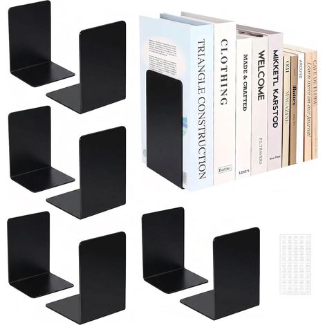 Lot de 10 Serre-Livres en Acrylique Transparent, Bloc Livre, Serre Livre, Cale Livre, Serre Livres Antidérapants, pour Bureau, Salon et Salle D'étude, École, Librairie Bibliothèque, 18x12x12cm (Black) (1/5)
