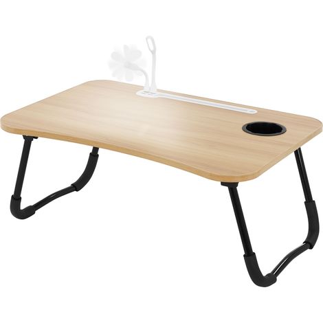 ML-Design Laptoptisch für Bett/Sofa, Holzoptik 60x40cm, Betttisch klappbar, Notebook Tisch mit 4 USB Ladeanschluss, Schublade, USB-Lampe, Lüfter, Tablet Ständer, Getränkehalter, Laptopständer Lapdesk (1/5)