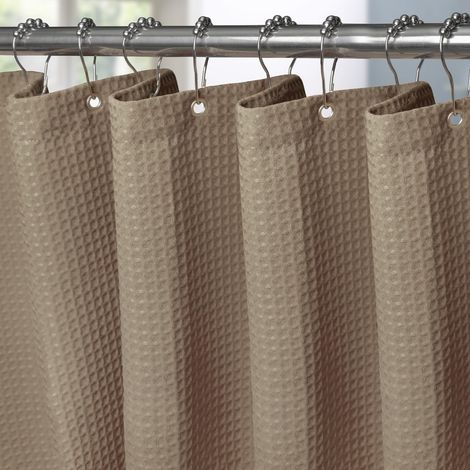 Rideau de Douche Motif Gaufre avec Anneaux en Métal Imperméable Anti-Moisissures Polyester Tissu Rideau Salle de Bain Lourd pour Baignoire Cabine de Douche - 275x182CM (Kaki) (1/5)