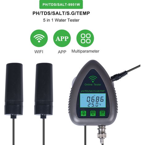 Decdeal Tuya WiFi 5in1 Wasserqualität Online-Monitor PH-Gesamtlöste gelöste Feststoffe S. G Salegehalttemperatur Temperaturmesser Multifunktionaler Marikulturentester zum Trinken von Aquarium Aquakult