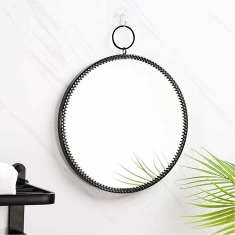 Metal Frame Round Wall Hanging Mirror Decorative Mirror Makeup Mirror Vanity Mirror for Bathroom Living Room Bedroom (Black)-Fei Yu (1/4)