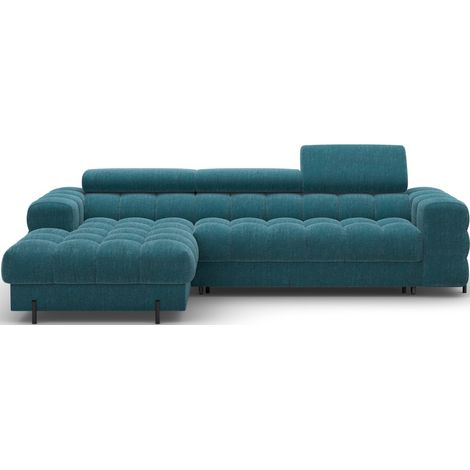 Canapé d'angle gauche convertible Bleu canard style épuré 285x99x181cm FILTRO (1/5)