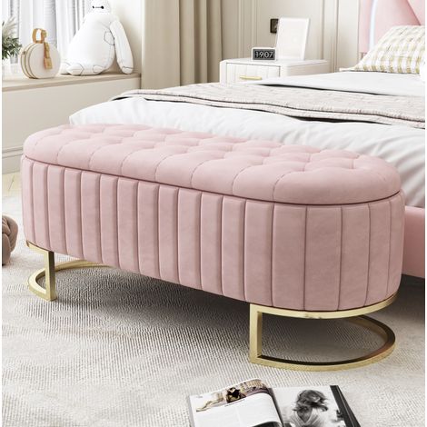 Panca contenitore 120 x 39,9 x 43 cm, imbottita, velluto, rosa HAVRYA (1/5)