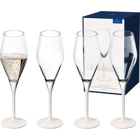 Ensemble de flûtes à champagne, 4 pièces. Ensemble de verres pour mousseux et champagne, 260 ml, Verre en cristal, Aspect ardoise blanc mat (1/5)
