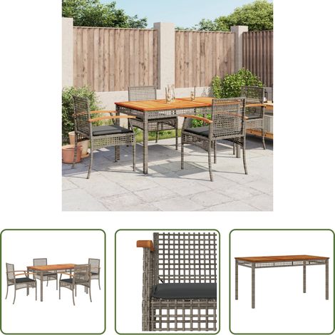 Chaises de jardin - Ensemble à manger de jardin 5 pcs coussins gris résine tressée (1/5)