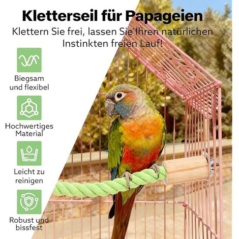Lot de 2 cordes de chanvre pour oiseaux, 100 cm, accessoires de support de cage à oiseaux, renfort en fil de fer malléable, convient pour perroquets, perruches, calopsittes et plus encore (1/5)