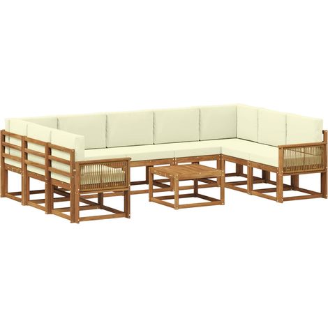 Conjunto de sofás de exterior con cojín 10 pcs Natural y Crema vidaXL (1/5)