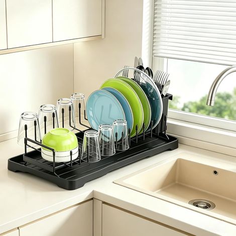 Égouttoir Compact Inox, Tapis Séchage Silicone Porte-Couverts Cuisine (1/5)