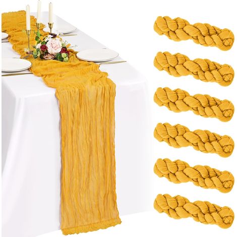 Lot de 6 Chemins de Table Or 55x300cm Mode Chemin de Table Bohèmes en Gaze,Boho en Tissu Froissé Mousseline Gaze de Coton Rustique pour Mariage,Fête Prénatale Décorations de Table (1/5)