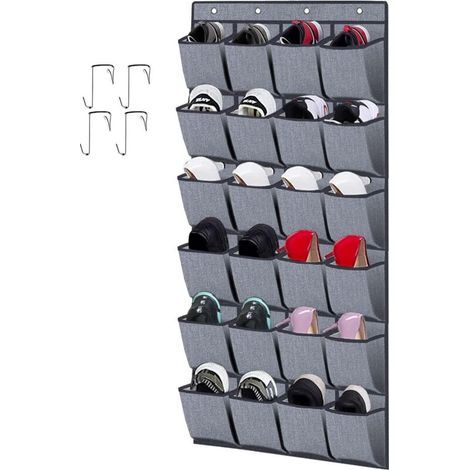 Range-chaussures à suspendre sur la porte 24 Poches, Stockage de Chaussures, Pliable Collection de Chaussures Sac de Rangement Organisateur avec Crochets, Gris en Lin (1/5)