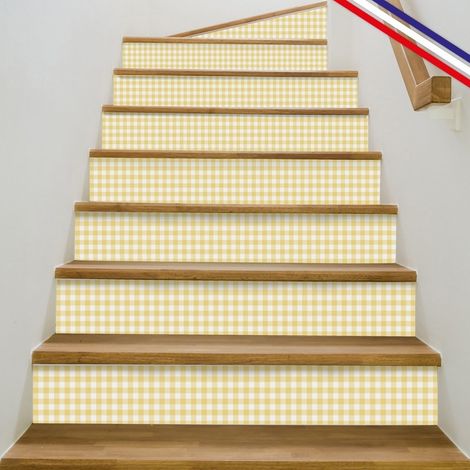 Contremarches adhésives PVC pour escalier - Vichy Jaune - Lot de 5 - 15x100 cm (1/5)