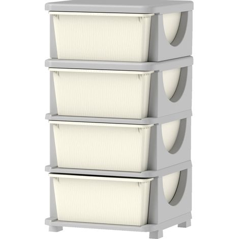 Cassettiera portaoggetti per bambini con 4 cassetti in plastica crema bianco 37 x 37 x 76 cm (1/5)