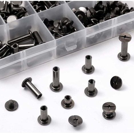 Kit Vis Chicago - 150 Pièces - M5 x 4 à 12 mm - Acier Au Carbone Nickelé - Pour Reliure Cuir DIY Décoration Livres Albums (1/4)