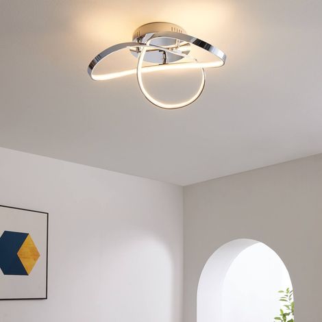 Kosilum – Plafonnier LED 3 boucles chromé IP20 – Métal et PVC – Tension 220/230V – Hauteur 19cm – Diamètre 59cm