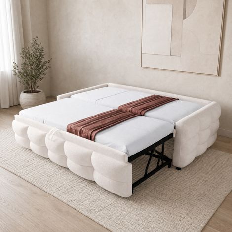 Letto estraibile imbottito 90/180x190 cm in Teddy, divano letto beige, con rete (1/5)