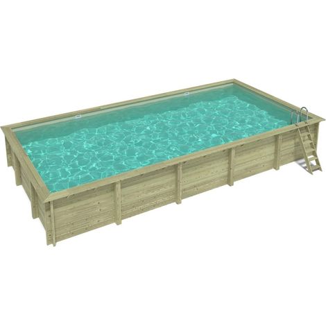 Piscine en bois AQUA 10.2 x 5.2 - H.1.45 m, sable, cadre en métal - sans dalle