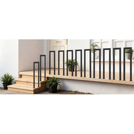 Randaco 85 cm Negro Barandilla de escalera ovalada en forma de U con pasamanos de hierro, barandilla de hierro para interior y exterior, universal