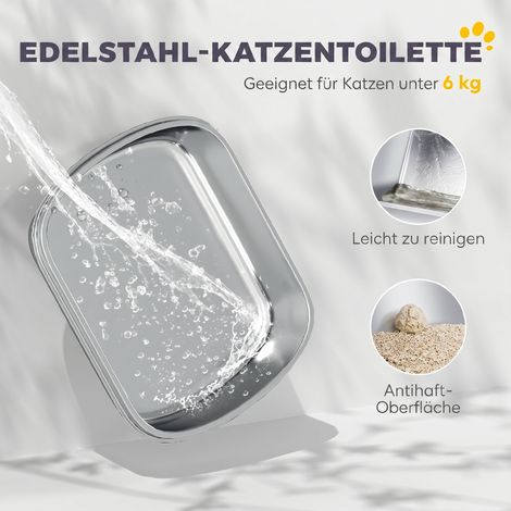 Grand bac à litière en acier inoxydable, caisse fermée pour chat avec pelle métallique et sachet désodorisant, gris foncé (1/5)
