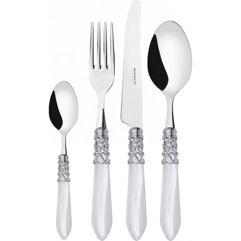 Set posate 24 pezzi in astuccio di legno Melodia ghiera cromata Bianco Madreperla Bugatti