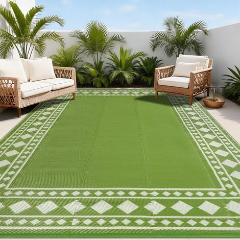 Tapis d'extérieur résistant aux intempéries, 180 x 270 cm, réversible, perméable à l'eau, tapis en plastique pour camping, terrasse, jardin, tente, pique-nique, vert (1/5)