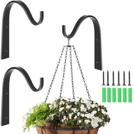 Crochet mural - Crochet pour plantes - Supports pour paniers suspendus - 3 supports robustes pour paniers suspendus - avec v (1/5)