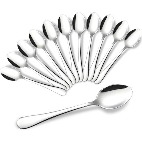 Lot de 12 cuillère, acier inoxydable, 12 cm, design ergonomique, finition miroir, pour café, dessert, usage quotidien (1/5)