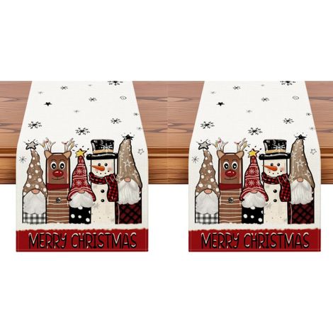 Camino de mesa con gnomos, muñecos de nieve y renos para Navidad, decoración de mesa invernal para cocina y comedor, 33 x 183 cm (2 piezas) (1/5)