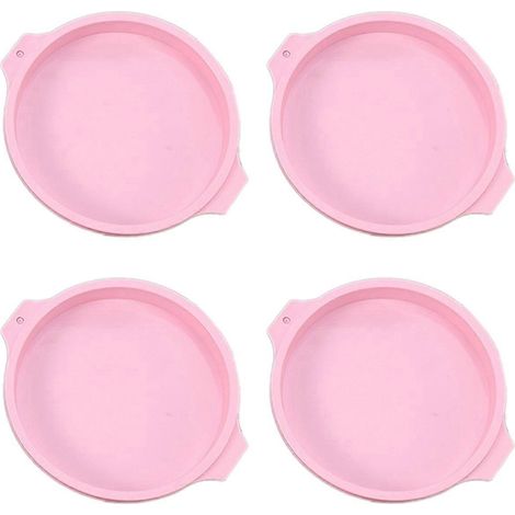 Ensemble de 4 moules à gâteaux ronds en silicone rose, 20 cm (8 pouces) (1/5)