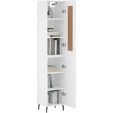 Buffet haut blanc 34,5 x 34 x 180 cm en bois d'ingénierie – Meuble de rangement vertical étroit pour salon ou entrée (1/5)