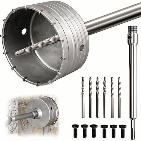 150-mm-Lochsäge, 220-mm-SDS-Plus-Verlängerungsstange, mit 220-mm-SDS-Plus-Adapter und 6 x 110-mm-Zentrierbohrern, für Betonfliesen, Lochsägen, Kernbohrer, Betonbohrer (1/5)