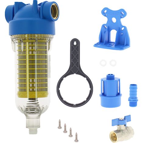 Atlas – Filtre sur robinet pour eau domestique – Débit max. 6 m3/h – Rétrolavable – Finesse de filtration 90 microns – Diamètre 1''