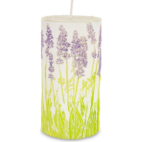 Candela cilindrica media Pl Lavanda Bianco Lilla 14x7x7 (1/5)
