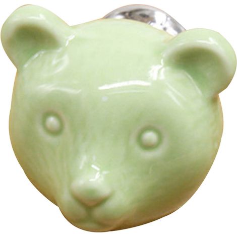 Ceramic Bear Door Knob Drawer Cupboard Wardrobe Furniture Pull Handle Hardware (Green) (1/2)
