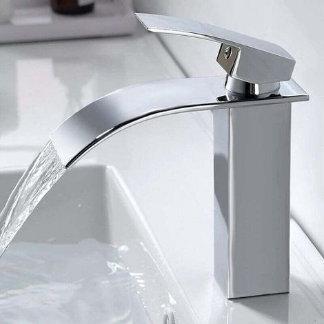 YMYNY Modern waterfall bathroom faucet, elegant design waterfall basin faucet, brass bathroom mixer tap, hot and cold water available, chrome plated waterfall faucet G 3/8 (1/4)