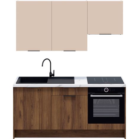 Ensemble de 6 meubles de cuisine - L. 185 cm - noyer brun et cachemire - Sierra Mix (1/5)