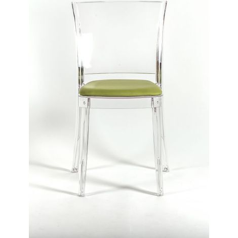 Sedia trasparente con cuscino imbottita Lucienne - ECOPELLE NABUK Colore cuscino Verde Muschio (1/5)