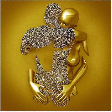 Figurine en métal de couples nordiques 2025, tableau sur toile, décoration murale (1/5)